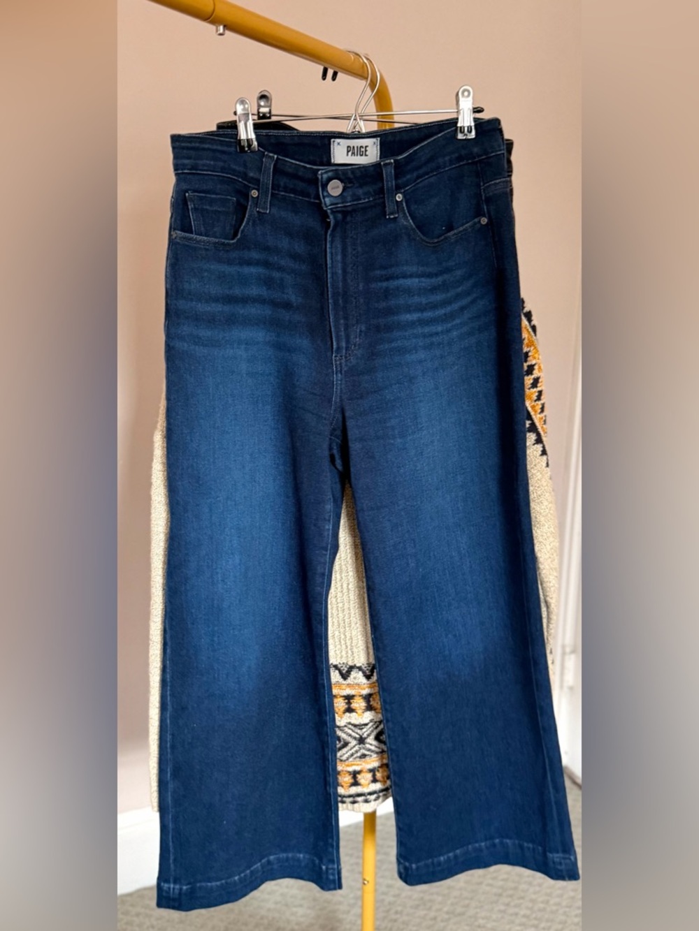 PAIGE Anessa Wide Leg Barrel Jeans Size 30 High Rise Cropped Blue Stretch Denim - Picture 3 of 9